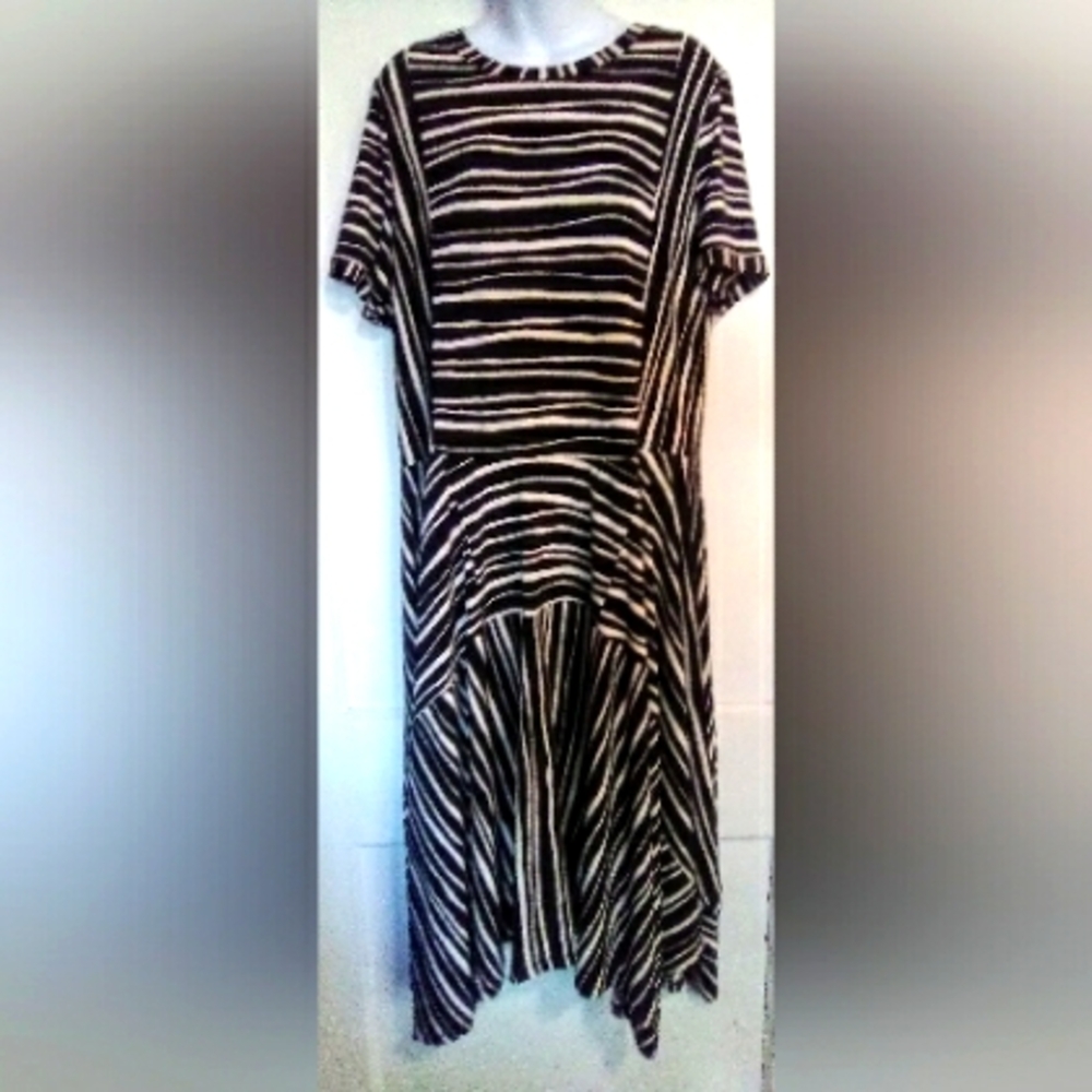 DKNY Black and White Striped Dress